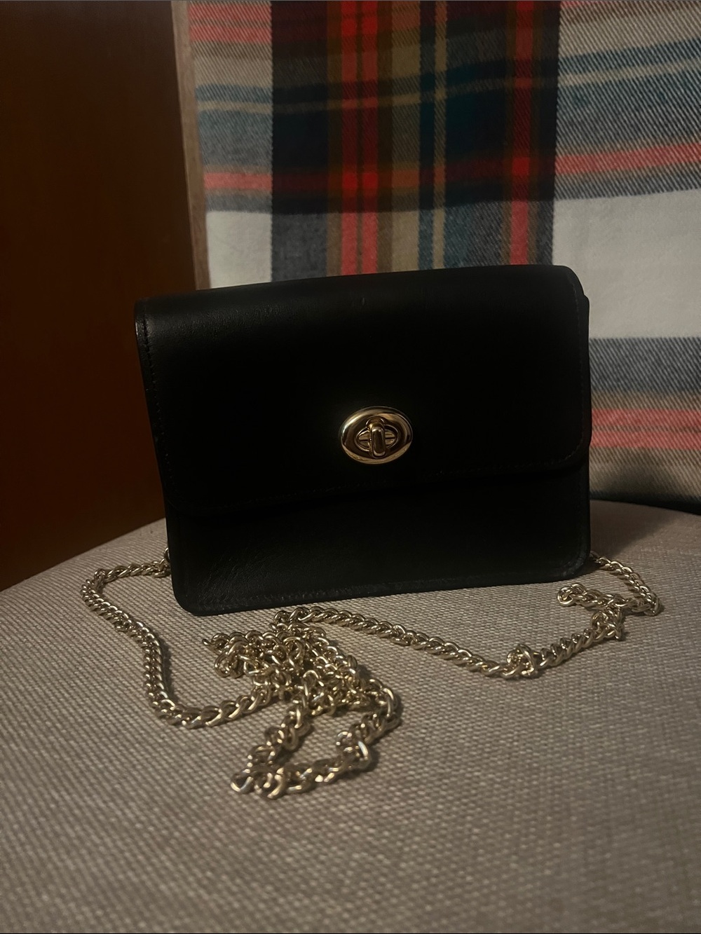 Classic Black Leather Crossbody Bag with Gold Chain